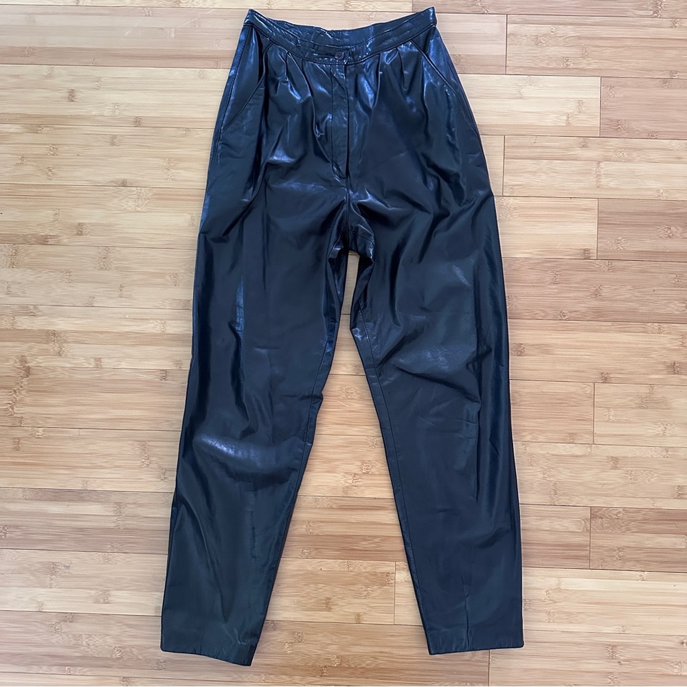 Vintage 80's Black Leather Womens 8 High Waist Pleated Pants Canada Union label